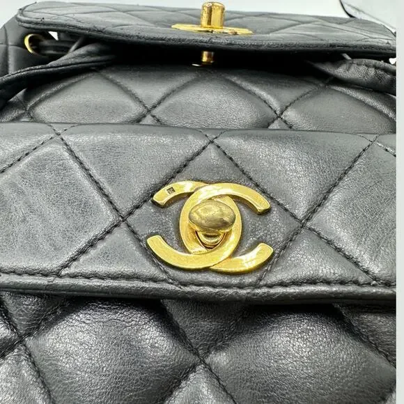 Authentic Chanel Vintage Black Duma Leather Quilted Mini backpack with 24k - Picture 4 of 13